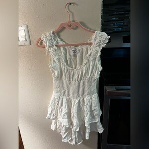 Princess Polly White Flutter Sleeve Blouse with Bib Collar